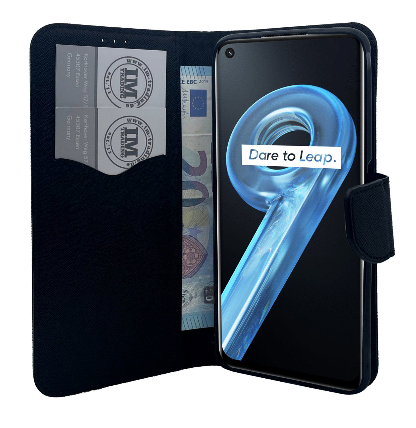 cofi1453 Handyhülle Buch Tasche "Fancy" Schutzhülle Realme 9i schwarz 6,6 Zoll, Kunstleder Schutzhülle Handy Wallet Case Cover mit Kartenfächern, Stan