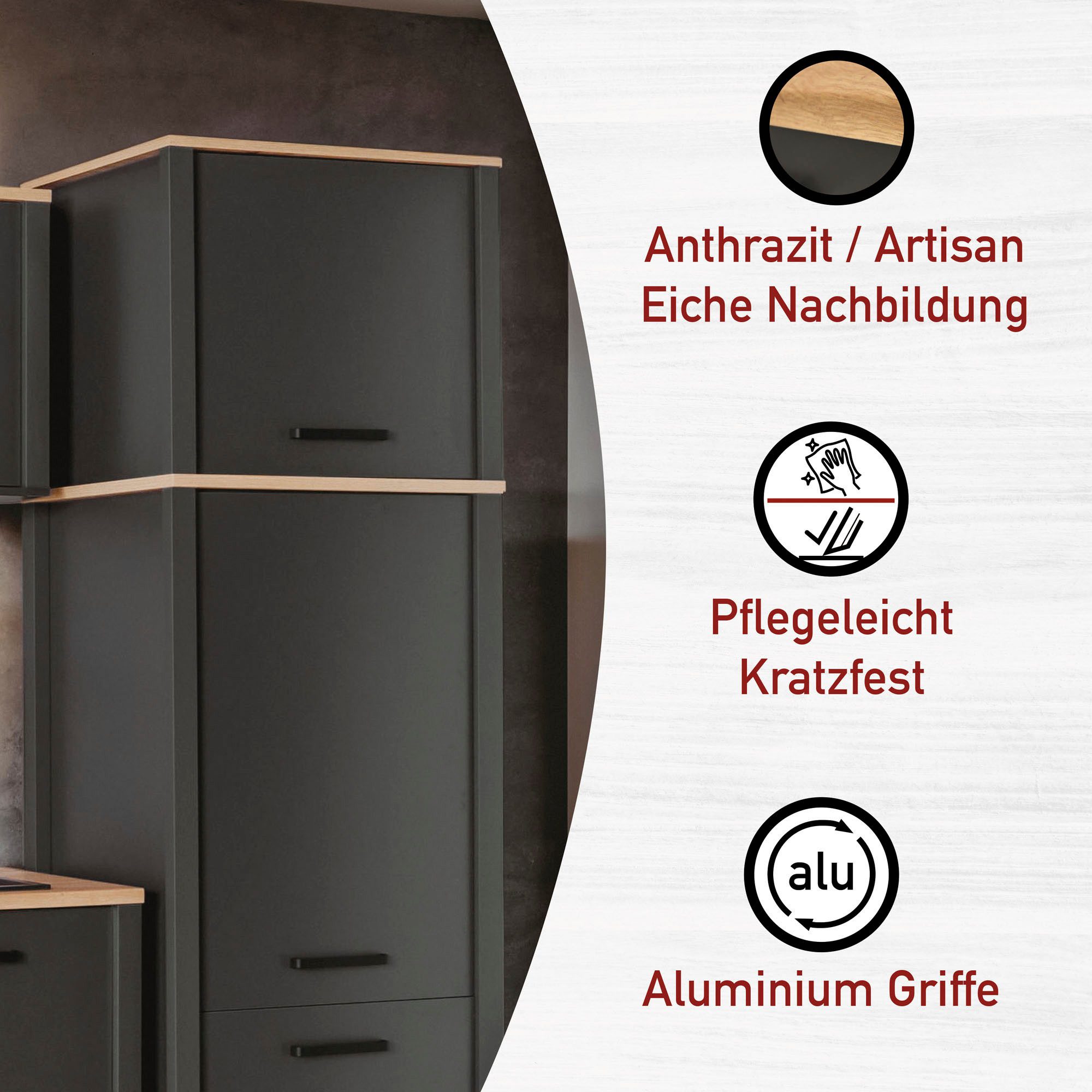 Inter Link Aufsatzschrank Pienza, Küchenschrank, Schrankaufsatz, Einlegeboden höhenverstellbar (1-St) Stauraum-Modul, passend zu Geräteschränken, Softclose, 70x60x60,5 cm