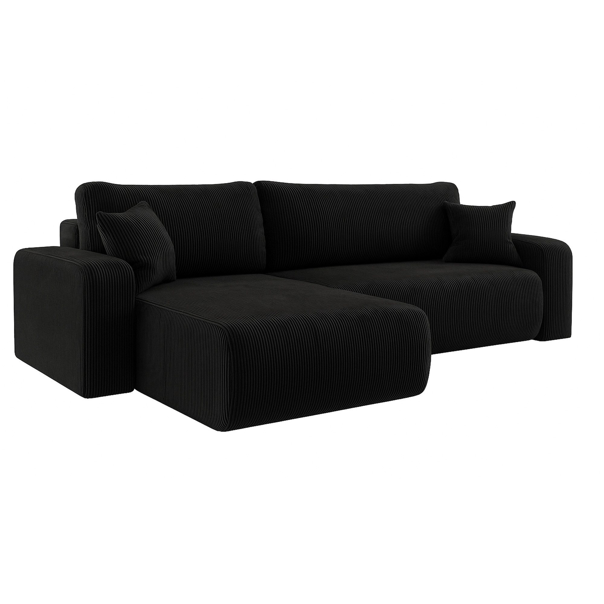 M-Punkt24 Ecksofa LYON, mit Bettfunktion – Feiner Cord Stoff – HR Schaum RG30 – Rundes Design – Universell rechts & links stellbar