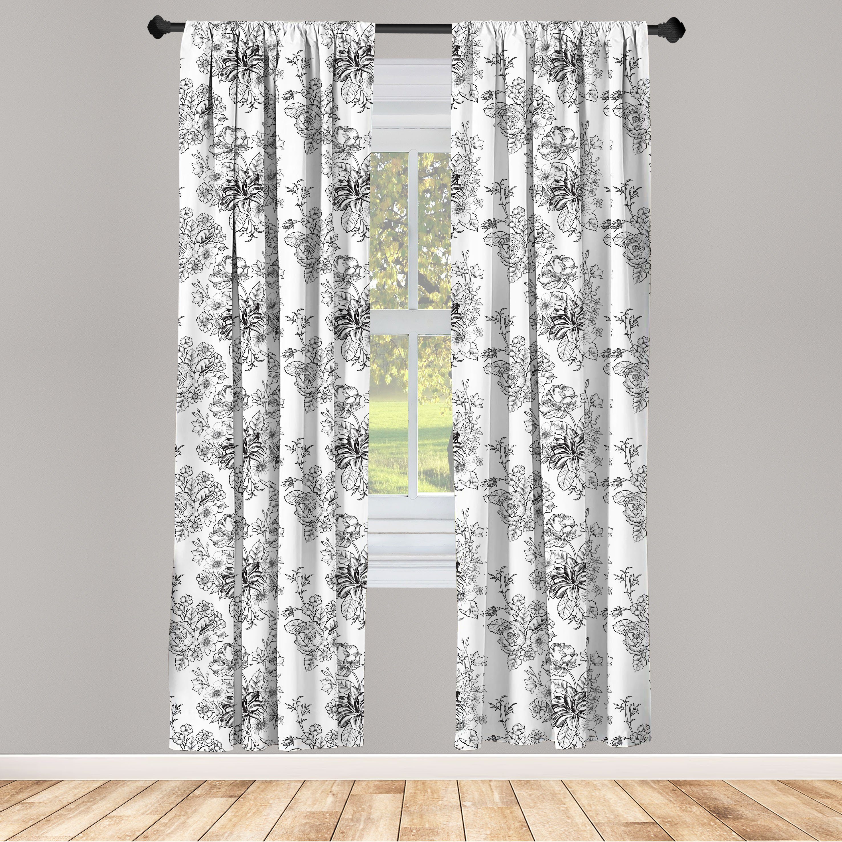 Gardine Vorhang für Wohnzimmer Schlafzimmer Dekor, Abakuhaus, Microfaser, Botanisch Monotone Wiese Blüten