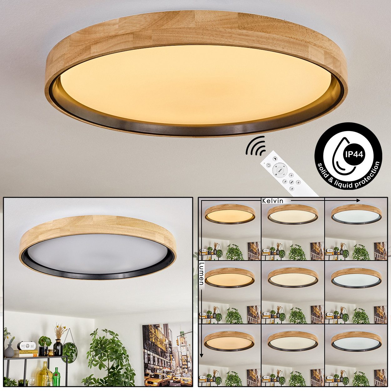 hofstein Deckenleuchte dimmbare Deckenleuchte aus Holz/Metall/Kunststoff günstig online kaufen