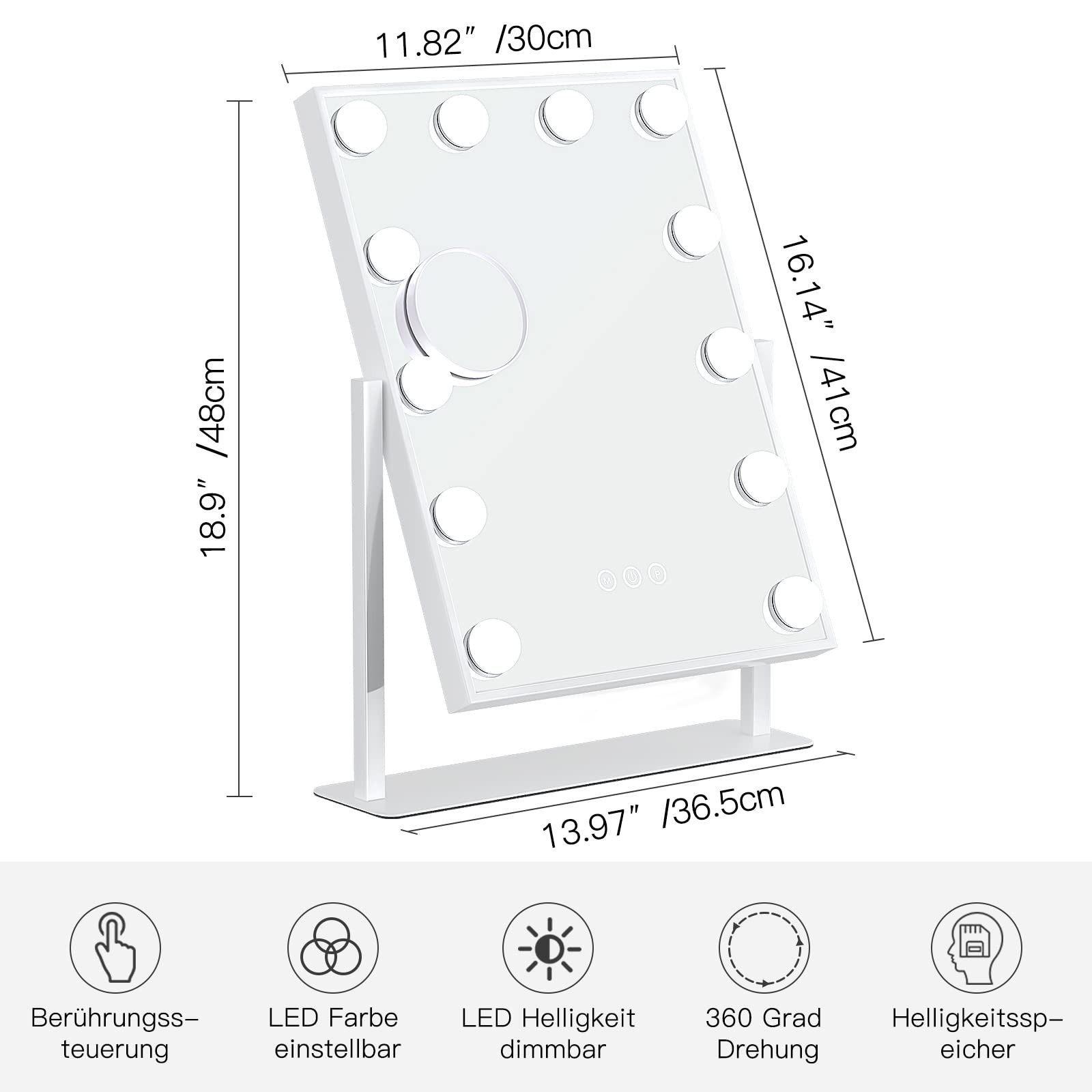 Dripex Schminkspiegel Hollywood Spiegel mit 12/14/15 LED, 3 Lichtfarben Dimmfunktion – Bild 5 von 5