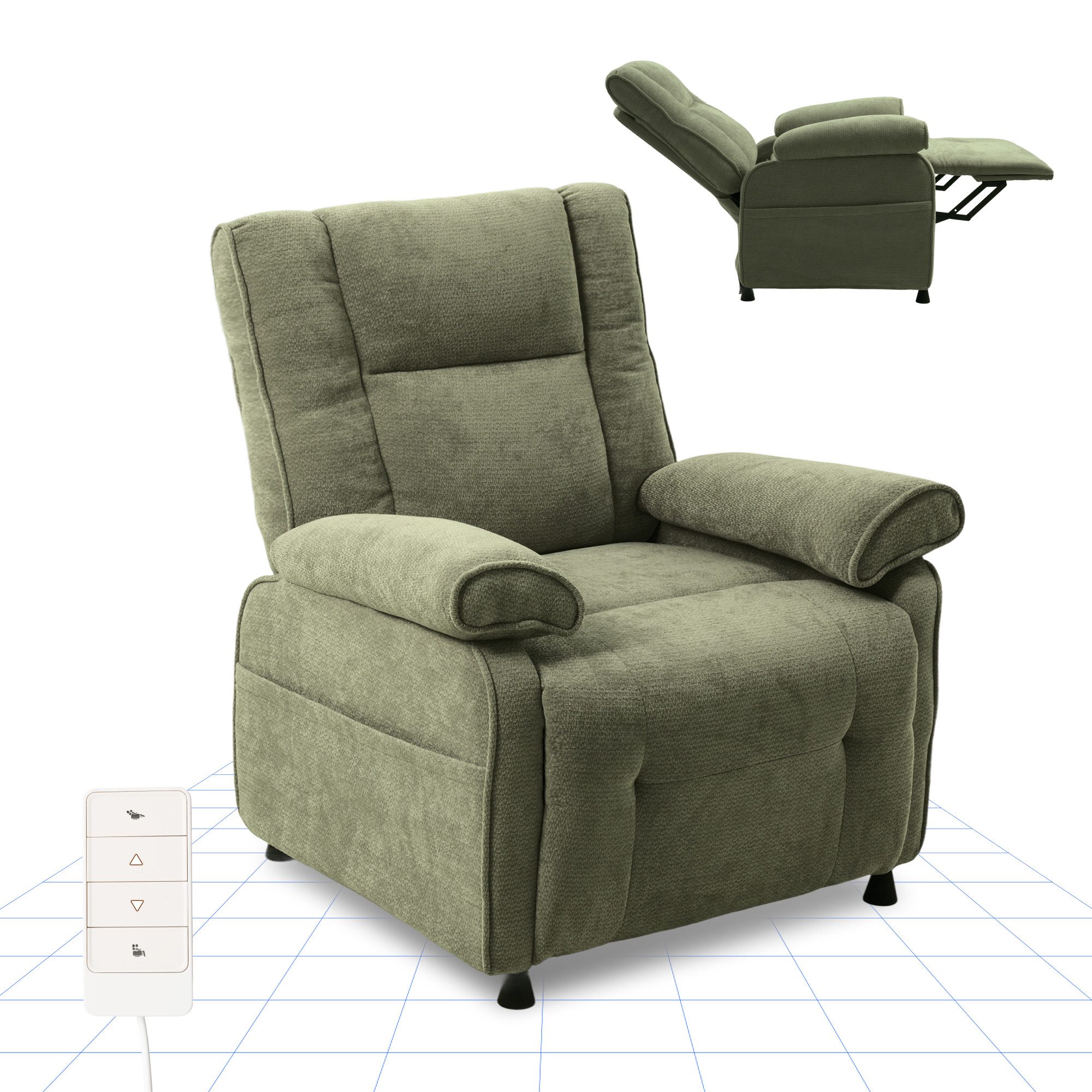 FLEXISPOT Relaxsessel Elektrischer Ergonomischer Fernsehsessel mit Liegefunktion (mit stufenloser Liegefunktion 105°–155°, zusätzliche Schnellbedienung für Aufrichten & Zurückstellen), extra dicke Polsterung, große Seitentasche, belastbar bis 150 kg