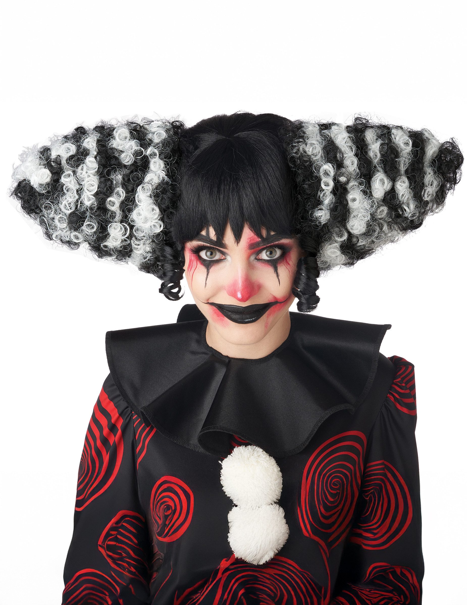Kostüm Horrorclown Perücke für Erwachsene schwarz weiß