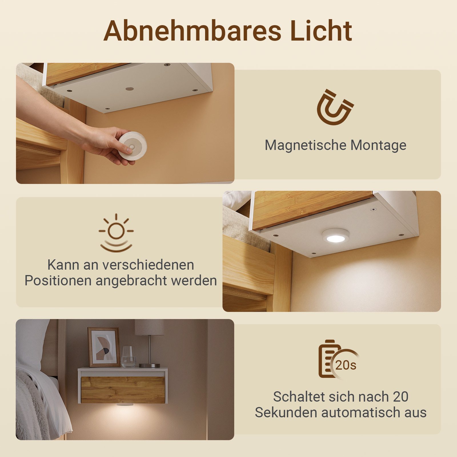 SoBuy Nachttisch FBT174, Nachtschrank Nachttisch hängend, Wandregal Bettablage, Wandschrank mit Bewegungssensor Licht, mit Schublade, Schlafzimmer