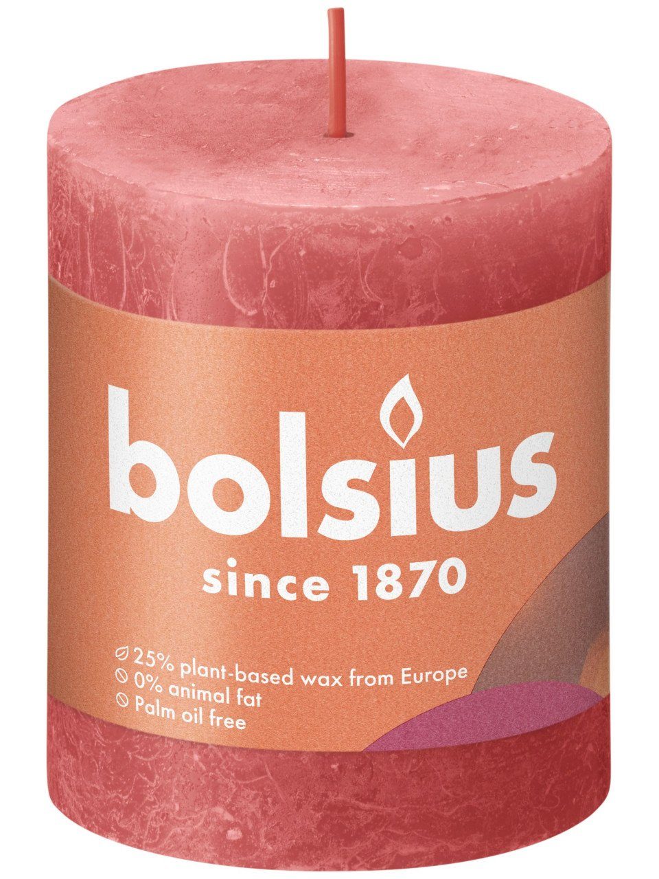 Bolsius Stumpenkerze Bolsius Rustik Stumpenkerze rosa blüte, Höhe: 8
