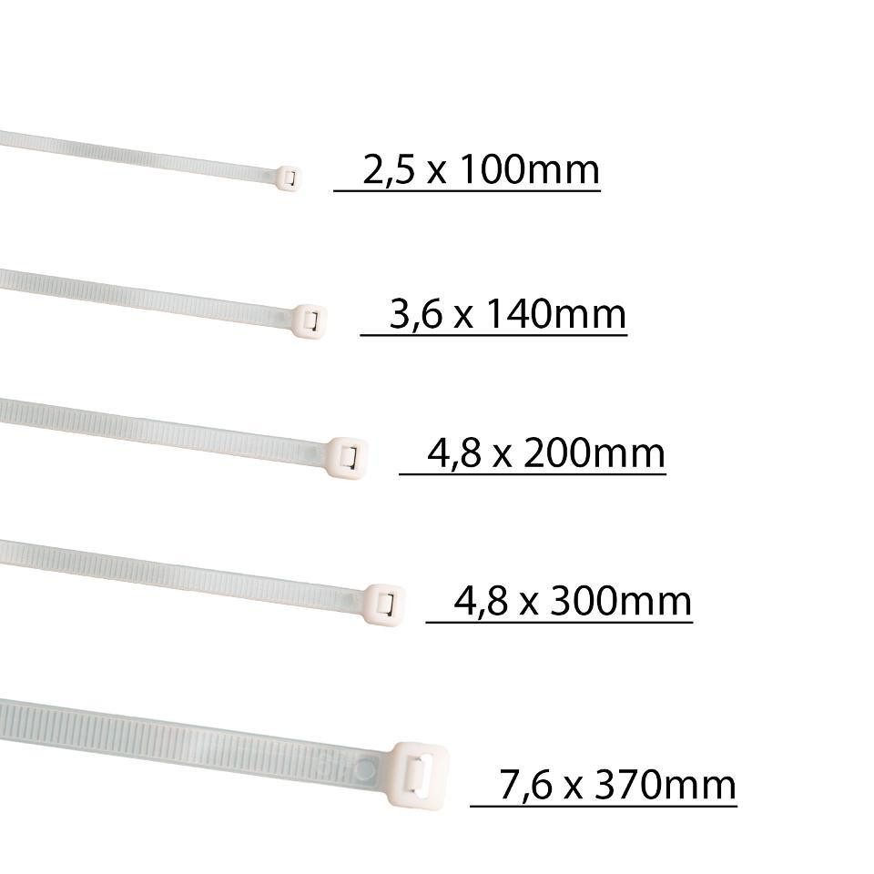 HORZEFIX Kabelbinder set weiß lang uv beständig Universalbinder 2,5, 3,6, 4,8, 7,6 breit (Packung, 500-St., VPE= 5 x 100 Kabelbinder im Polybeutel) Temperaturbeständig/wetterfest