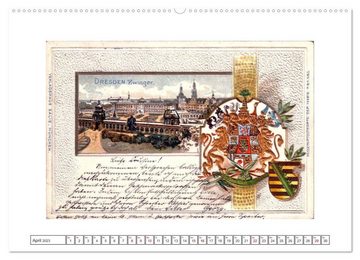CALVENDO Wandkalender Gruss aus Dresden - Historische Stadtansichten (Premium, hochwertiger DIN A2 Wandkalender 2023, Kunstdruck in Hochglanz)