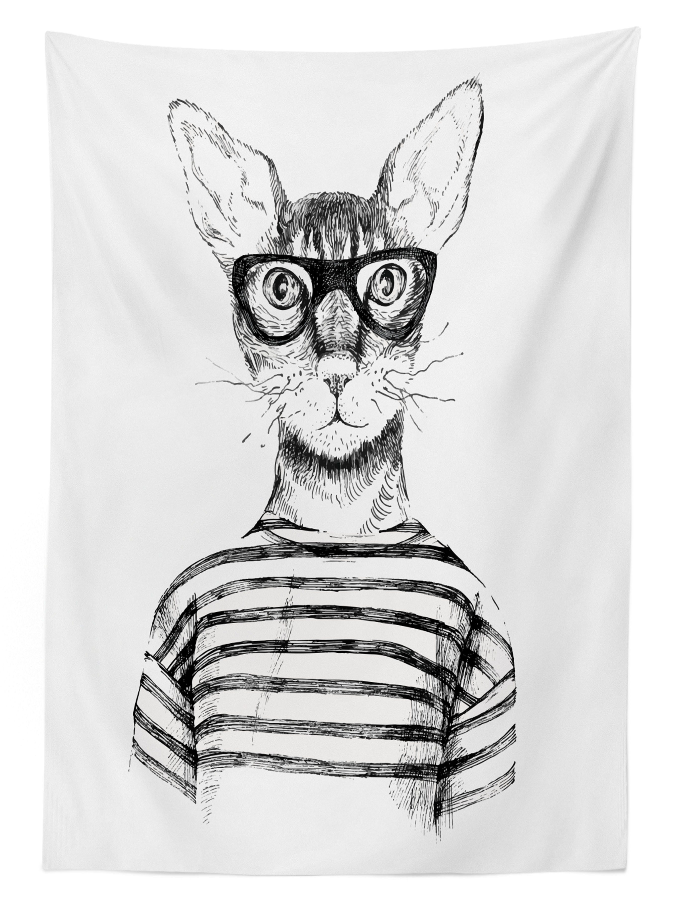 New Tischdecke Außen Hipster geeignet Age Bereich Für Abakuhaus Waschbar Schwarz-Weiss Farbfest Katze Klare Farben, den