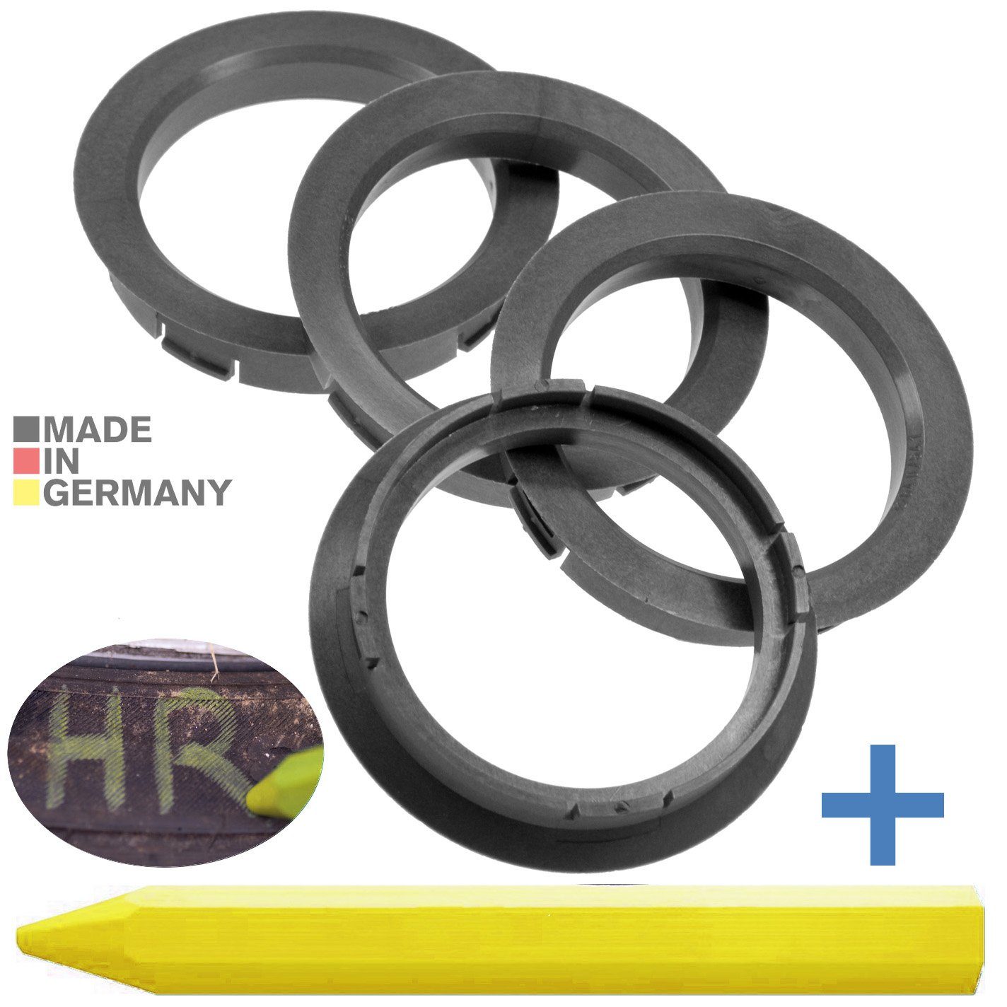 RKC Reifenstift 4X Zentrierringe Silber. Felgen Ringe + 1x Reifen Kreide Fett Stift, Maße: 64,0 x 54,1 mm
