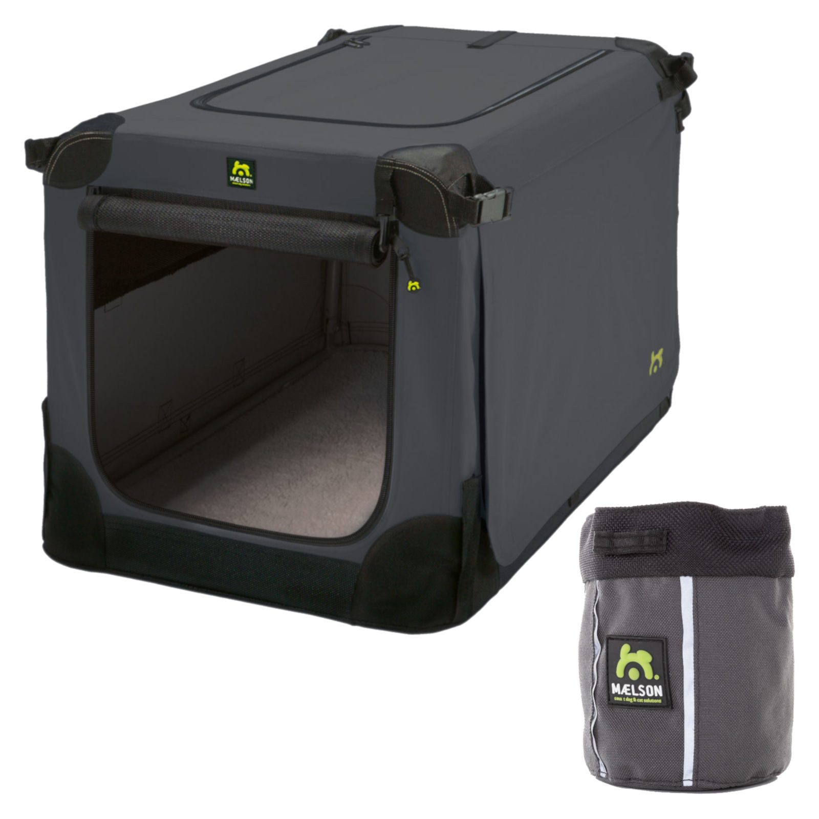 MAELSON Tiertransportbox Soft Kennel anthrazit + Treatee Mag Pouch, Transportbox und Leckerl...