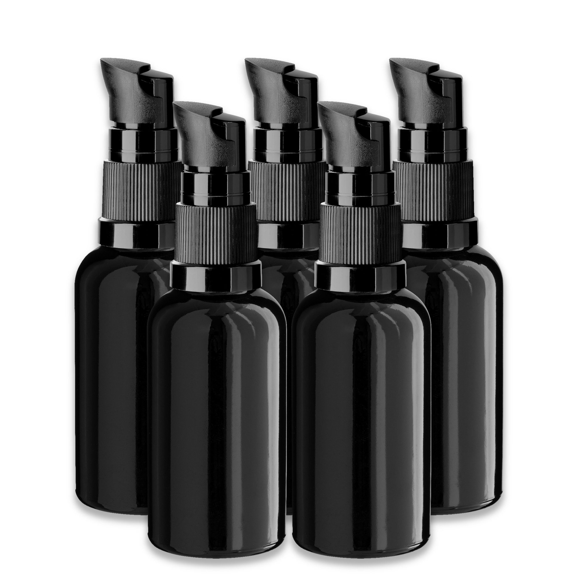 Leerglas 5x Schwarze Glasflasche 30 ml mit schwarzer Pumpe Dispenserpumpe leer