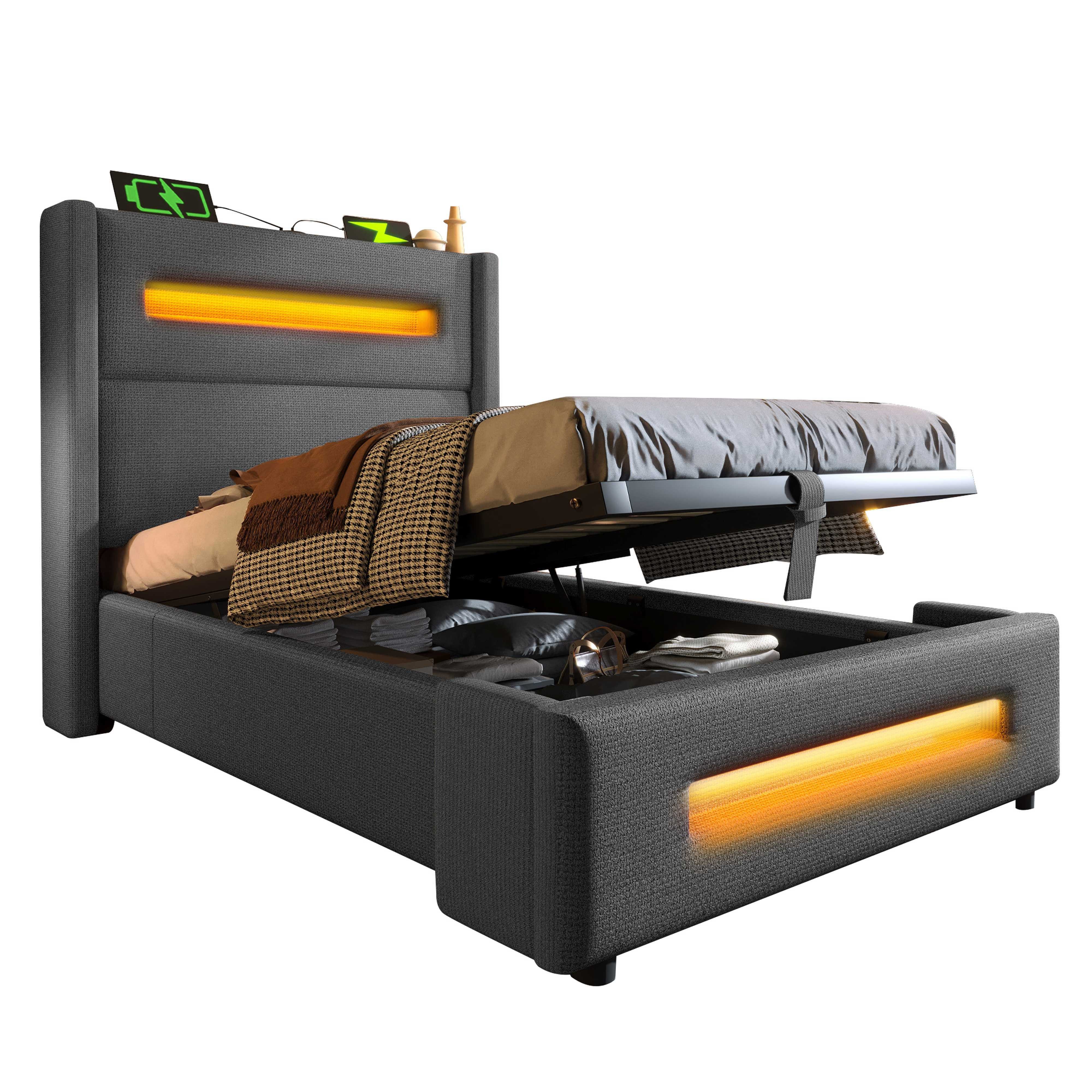 BlingBin Einzelbett Polsterbett Jugendbett (1-tlg., Jugendbett mit LED, hyd günstig online kaufen