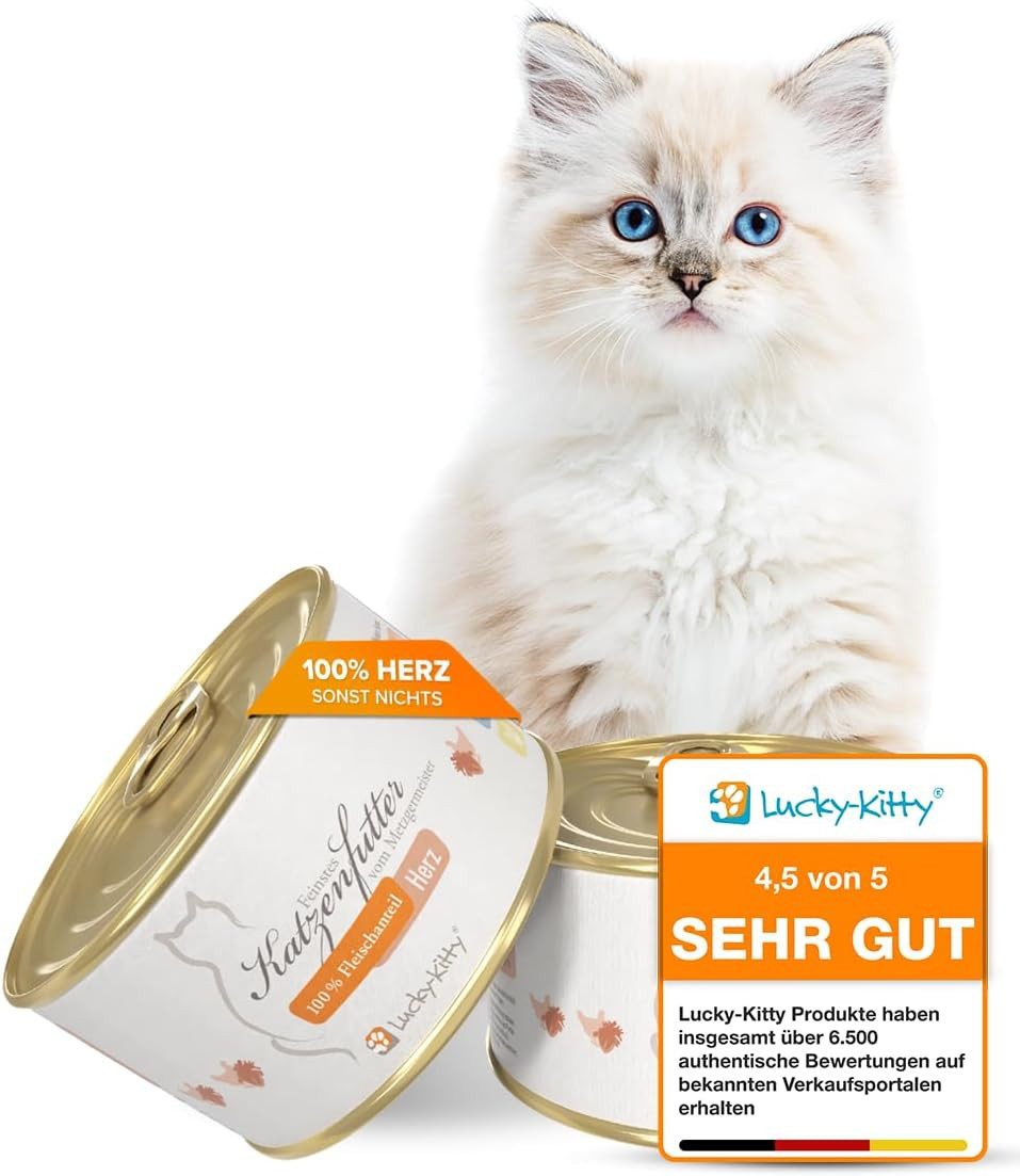 Lucky-Kitty Katzenfutter Hühnerherzen,Metzgerqualität, Nassfutter für: Katzen, 100% Fleisch, ohne Getreide, Zucker oder Füllstoffe
