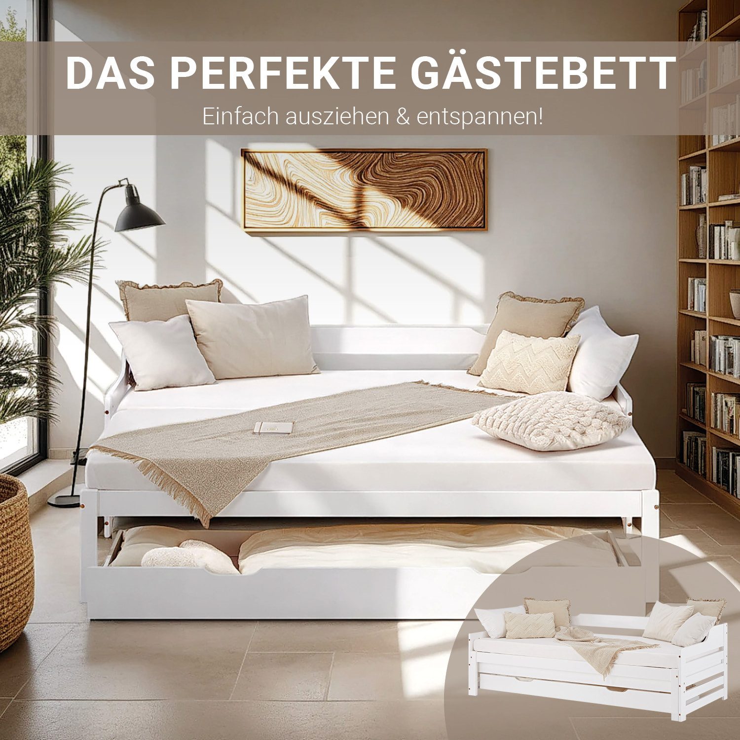 Homestyle4u Holzbett 90x200 Kinderbett Ausziehbett Weiß günstig online kaufen