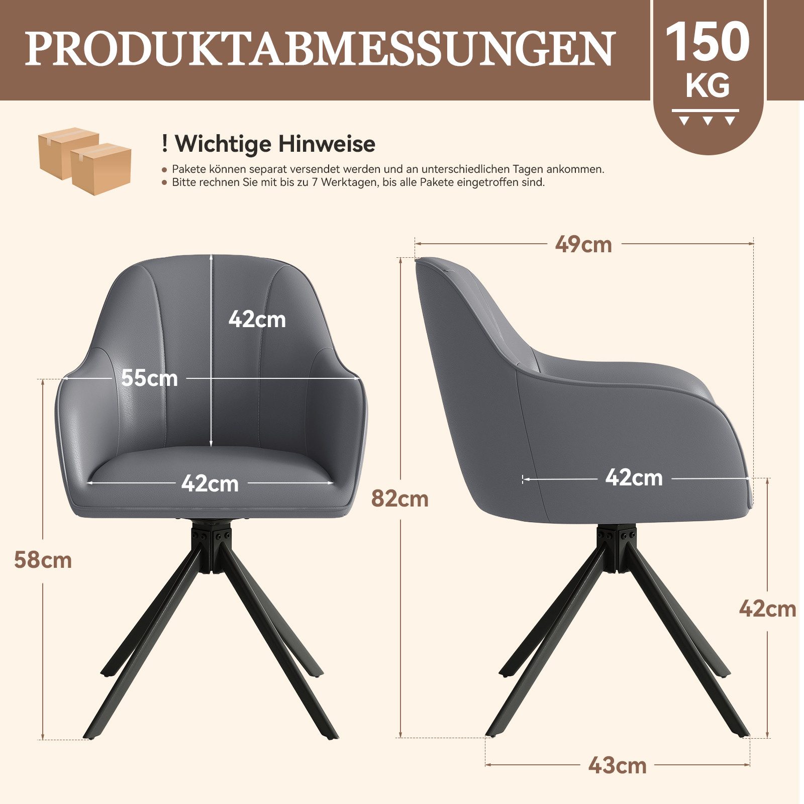 HawthyHome Polsterstuhl 360° drehbar mit Armlehne und Metallbeinen, 4-Fußstuhl (4 St), Moderner Küchenstuhl Esszimmerstuhl für Wohnzimmer & Büro