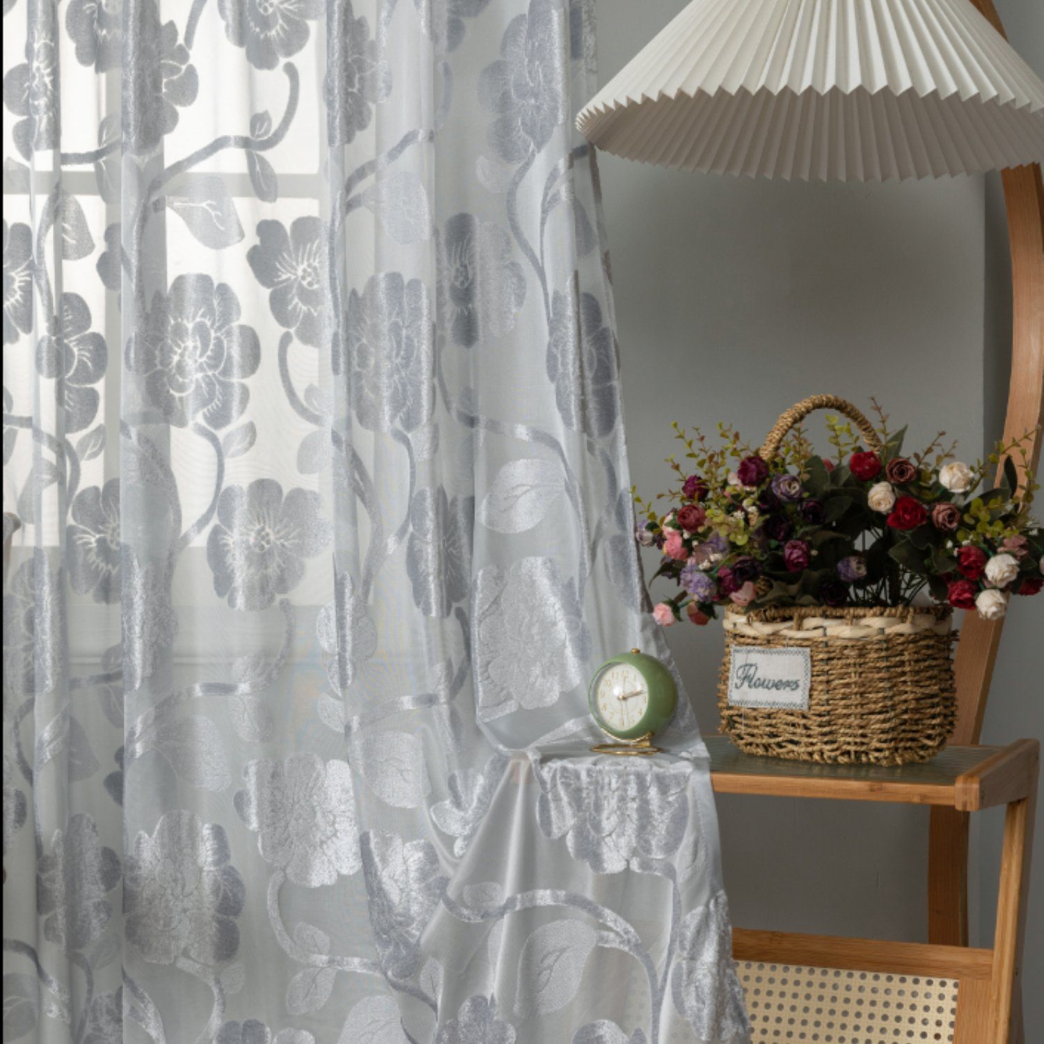 Gardine, HOMEIDEAS, St), halbtransparent, Lily Stangendurchzug Muster (2 polyester, Grau