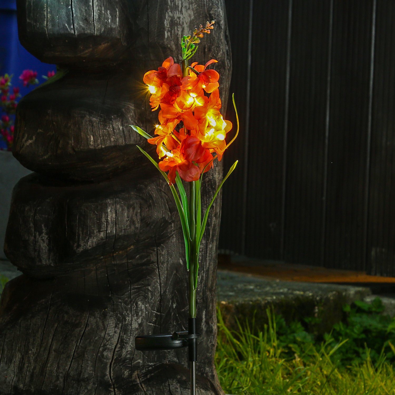 Solarleuchte MARELIDA Gartenstecker (2100K LED rot Solardeko, Sensor Classic, 3000K) LED Solar Blume warmweiß bis GLADIOLE warmweiß LED