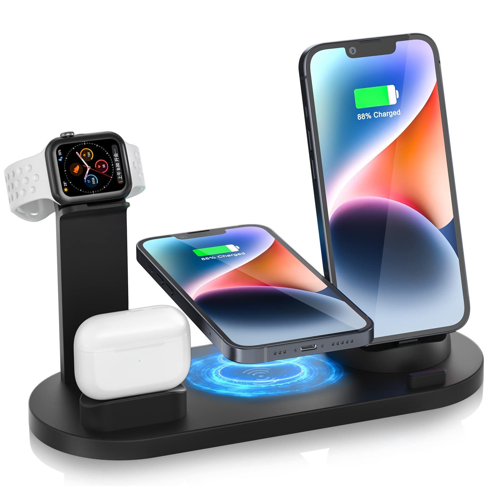 Housruse 4 in 1 Wireless Charger Kompatibel mit Apple Phone, iWatch und  Airpods Induktions-Ladegerät (für iPhone 8 Und über Neueste Serie von  Mobiltelefonen)