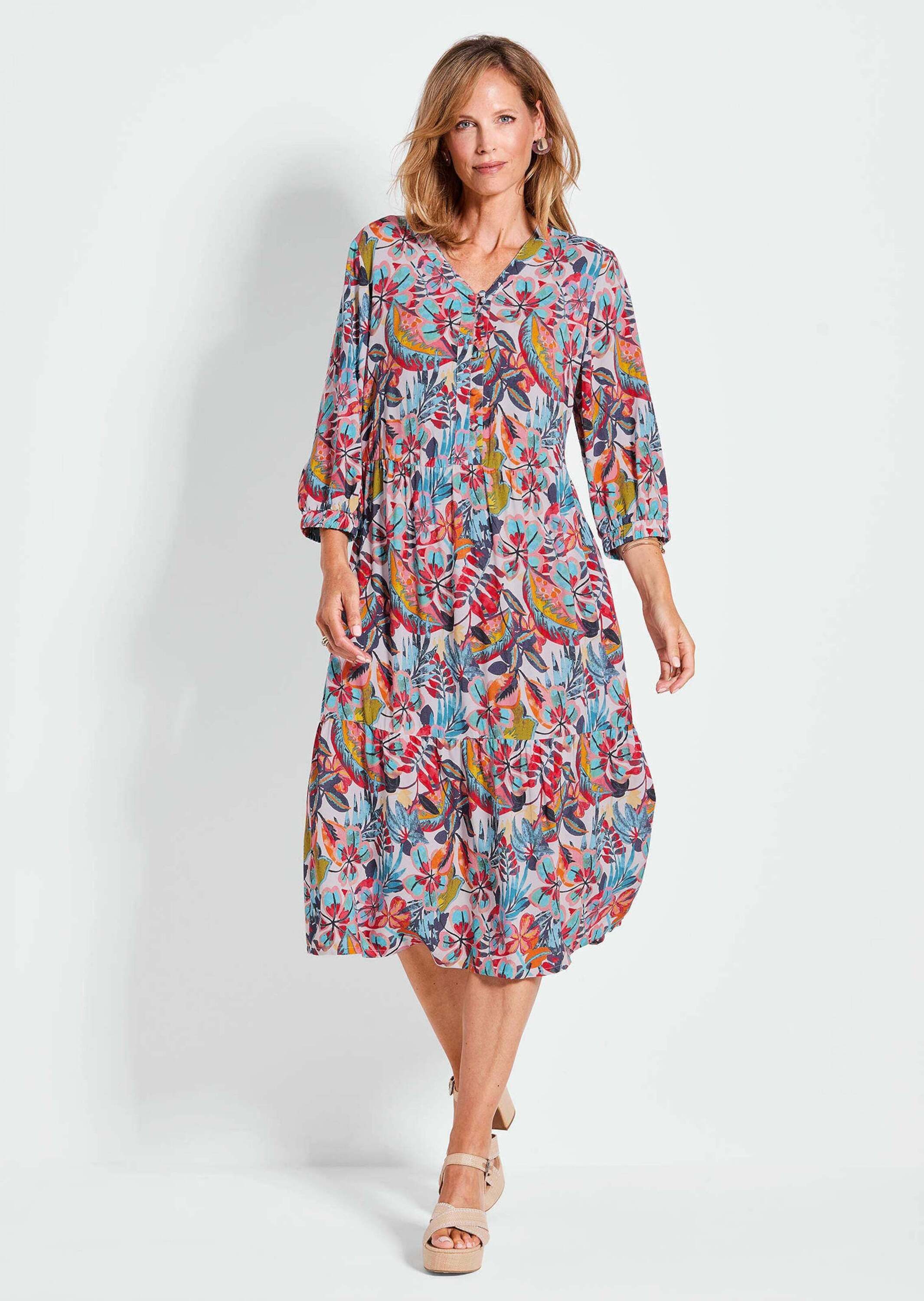 GOLDNER Sommerkleid Fließendes Viskosekleid mit V-Ausschnitt günstig online kaufen