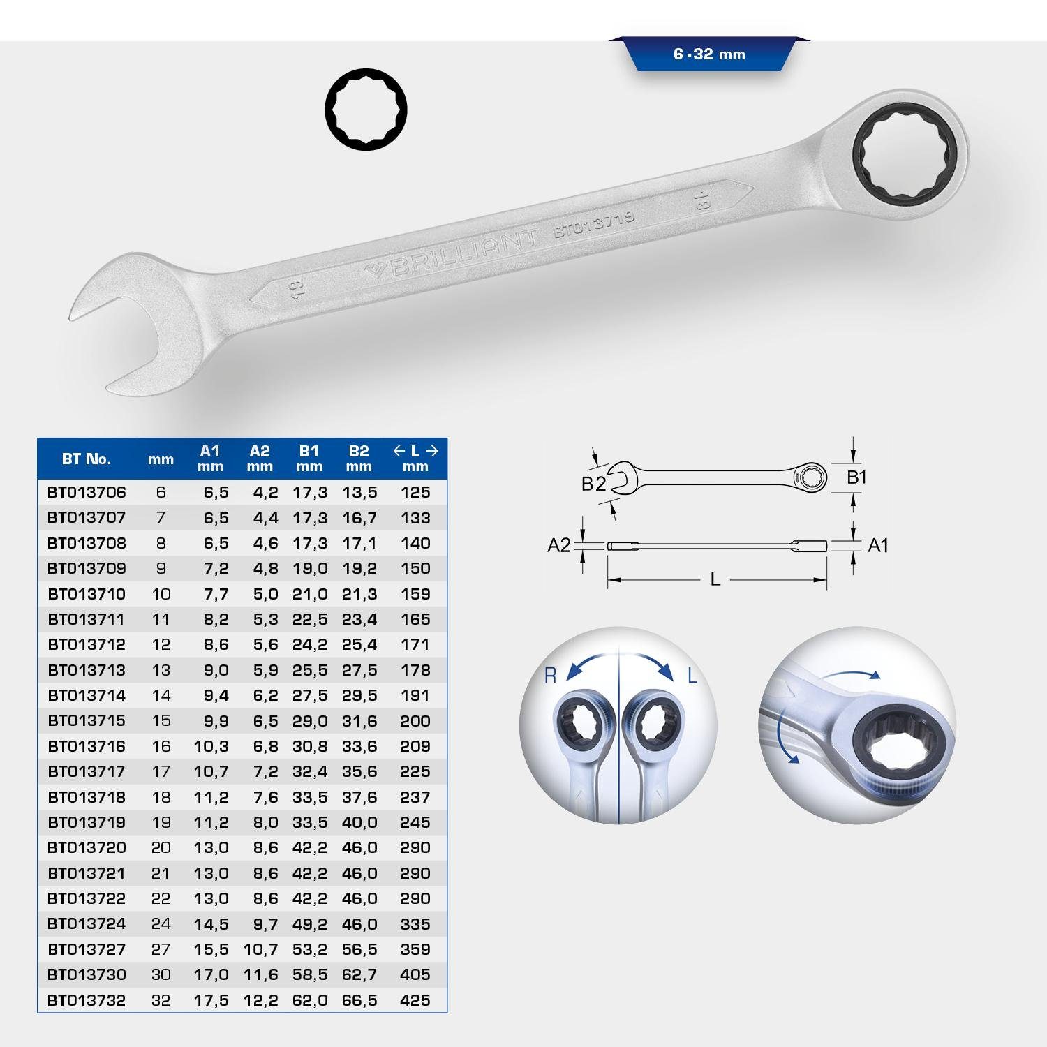 Ratschenringschlüssel, mm Tools Brilliant Maulschlüssel 6