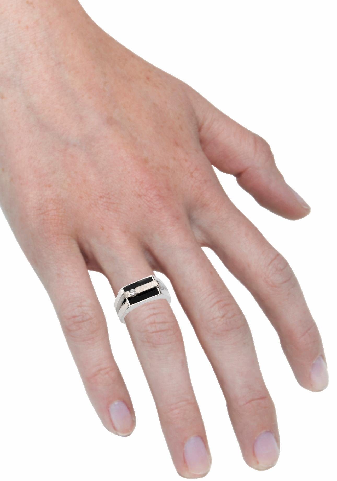 Firetti Fingerring Schmuck Geschenk Silber 925 Silberring Ringkopf eckig, mit Onyx, Zirkonia (synth)