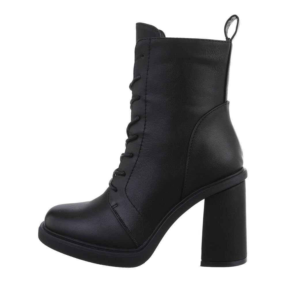 Ital-Design Damen Schnürschuhe Elegant Schnürstiefelette Blockabsatz High-Heel Stiefeletten in Schwarz