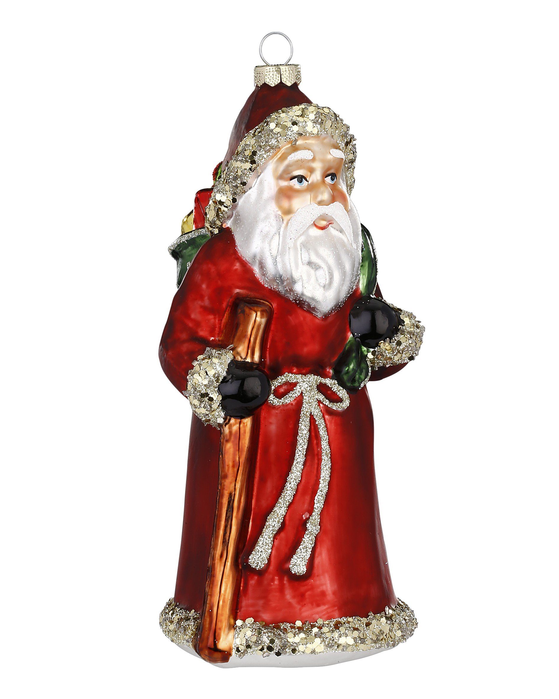 MAGIC by Inge Christbaumschmuck, Christbaumschmuck Glas Weihnachtsmann mit Geschenksack 14cm rot