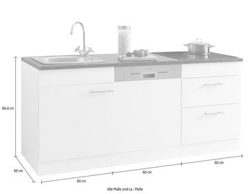 OPTIFIT Küchenzeile Mini, mit E-Geräten, Breite 180 cm, mit 28 mm starker Arbeitsplatte