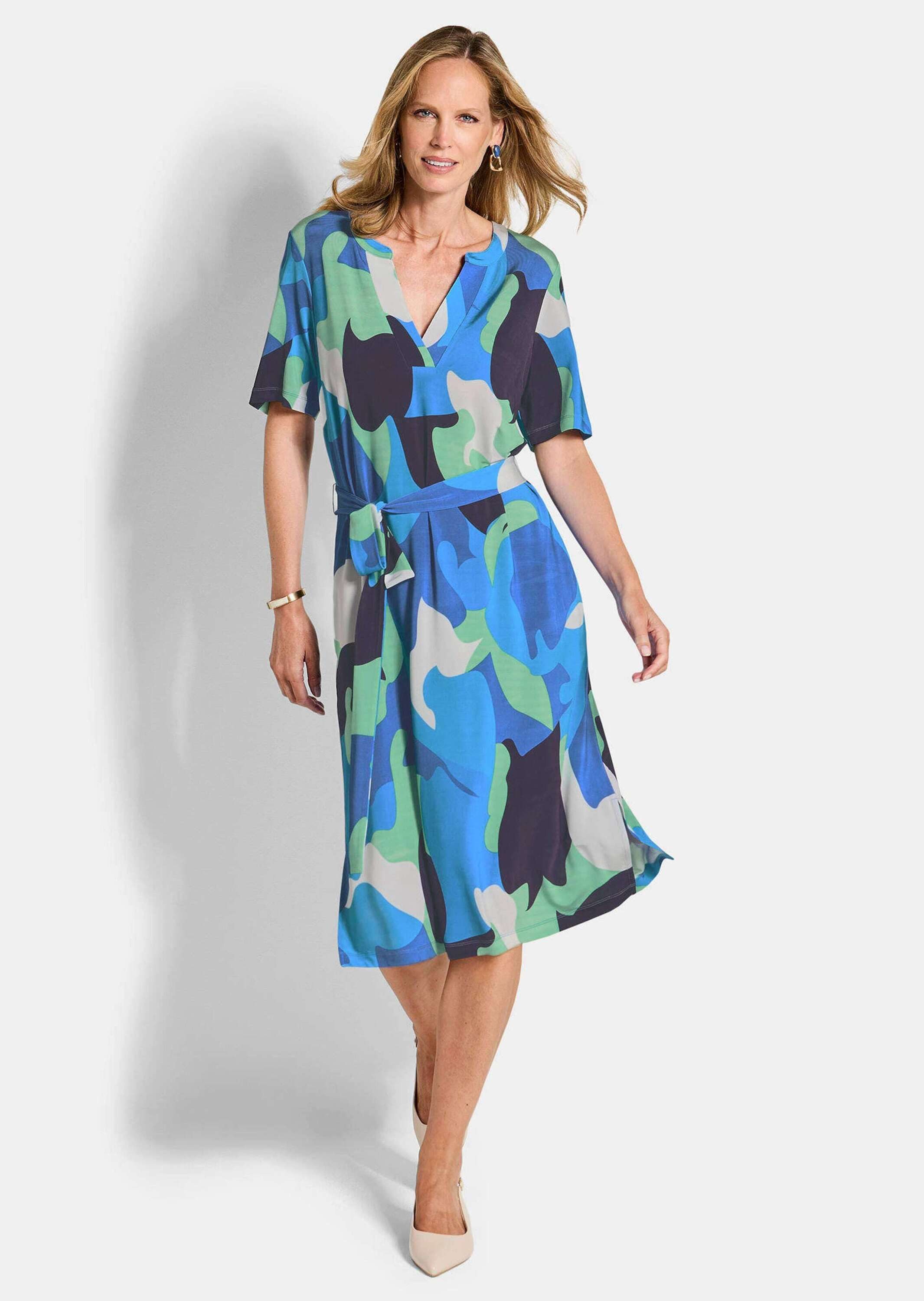 GOLDNER Sommerkleid Druckkleid mit organischem Muster Viskosekleid mit Rund günstig online kaufen