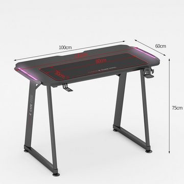 eXcape Schreibtisch eXcape Gaming Schreibtisch mit LED Beleuchtung A10, Beine in A Form (100cm (10cm extensions) x 60cm), Gamingtisch inkl. Getränkehalter, Kopfhörerhalter - PC Tisch