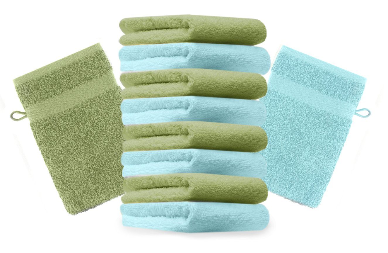 Betz Waschhandschuh 10 Stück Waschhandschuhe Premium 100% Baumwolle Waschlappen Set 16x21 cm Farbe apfelgrün und türkis (10-tlg)