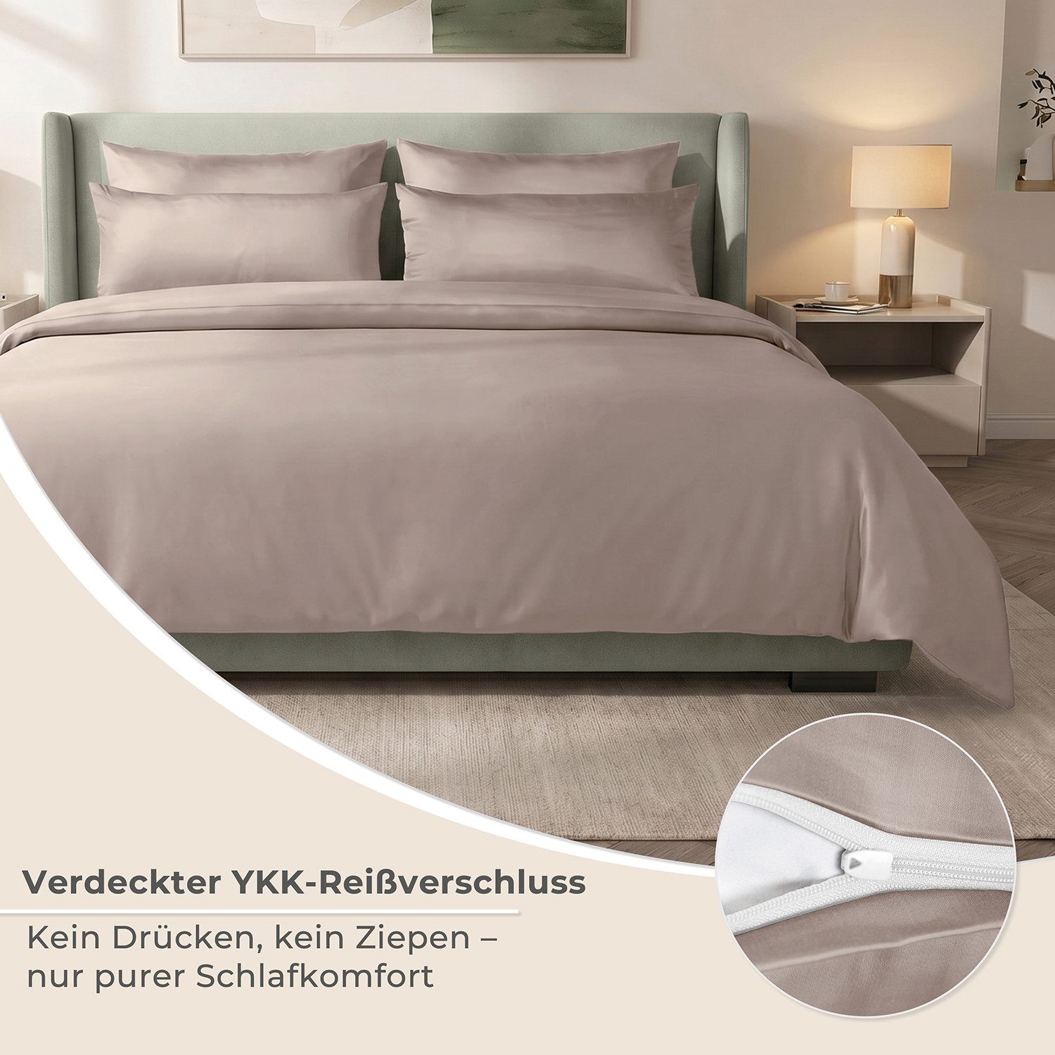 Laynenburg Bettwäsche Eukalyptus aus 100% Tencel Lyocell ab Gr. 135x200, kühlende, atmungsaktive Sommer-Bettwäsche mit Reißverschluss – Bild 4 von 5