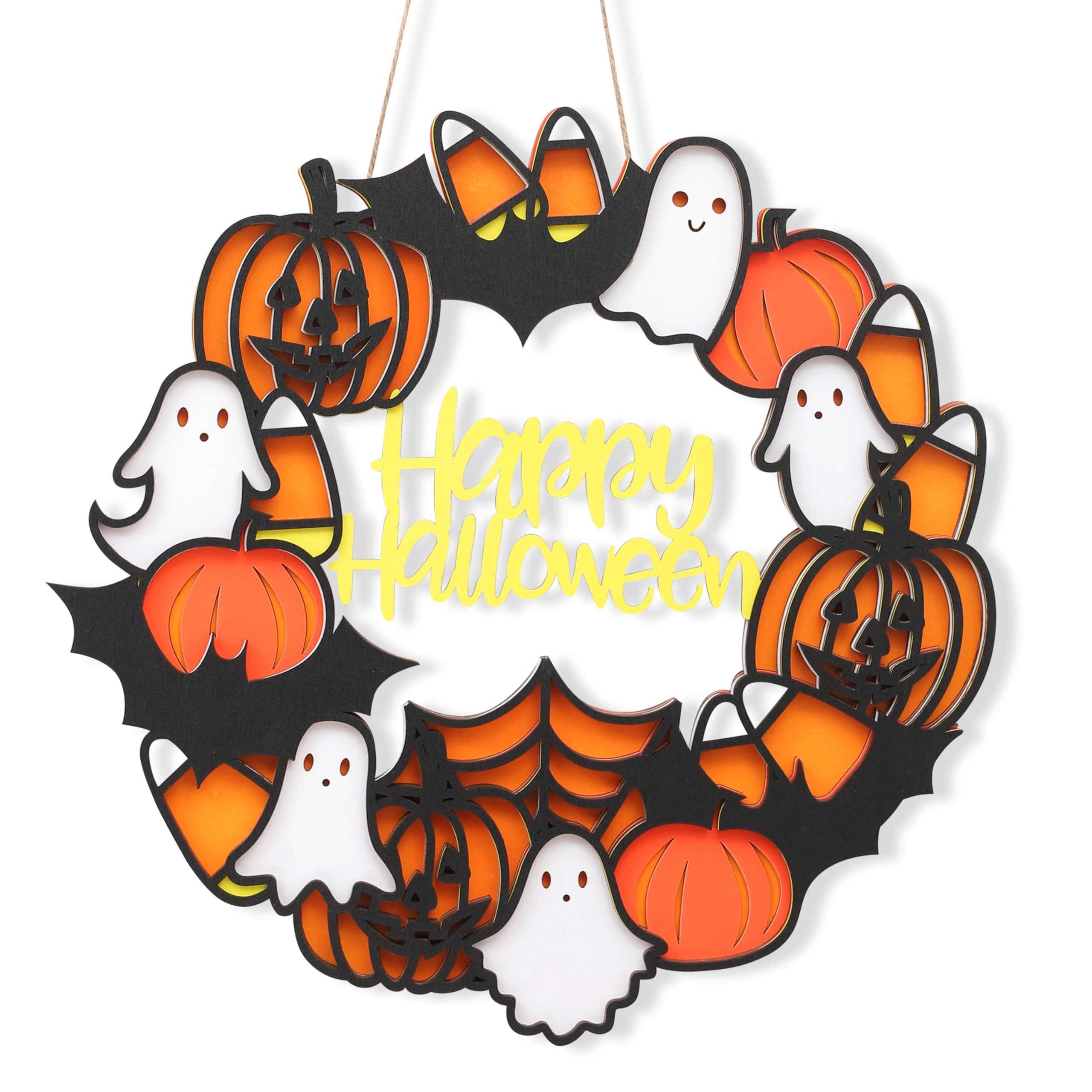 Bomiclss Dekokranz Holz Türkranz Herbst 30cm, Halloween-Dekoration, Kunstkranz, Hängedekoration für Haustür, Innen- und Außenbereich, Party