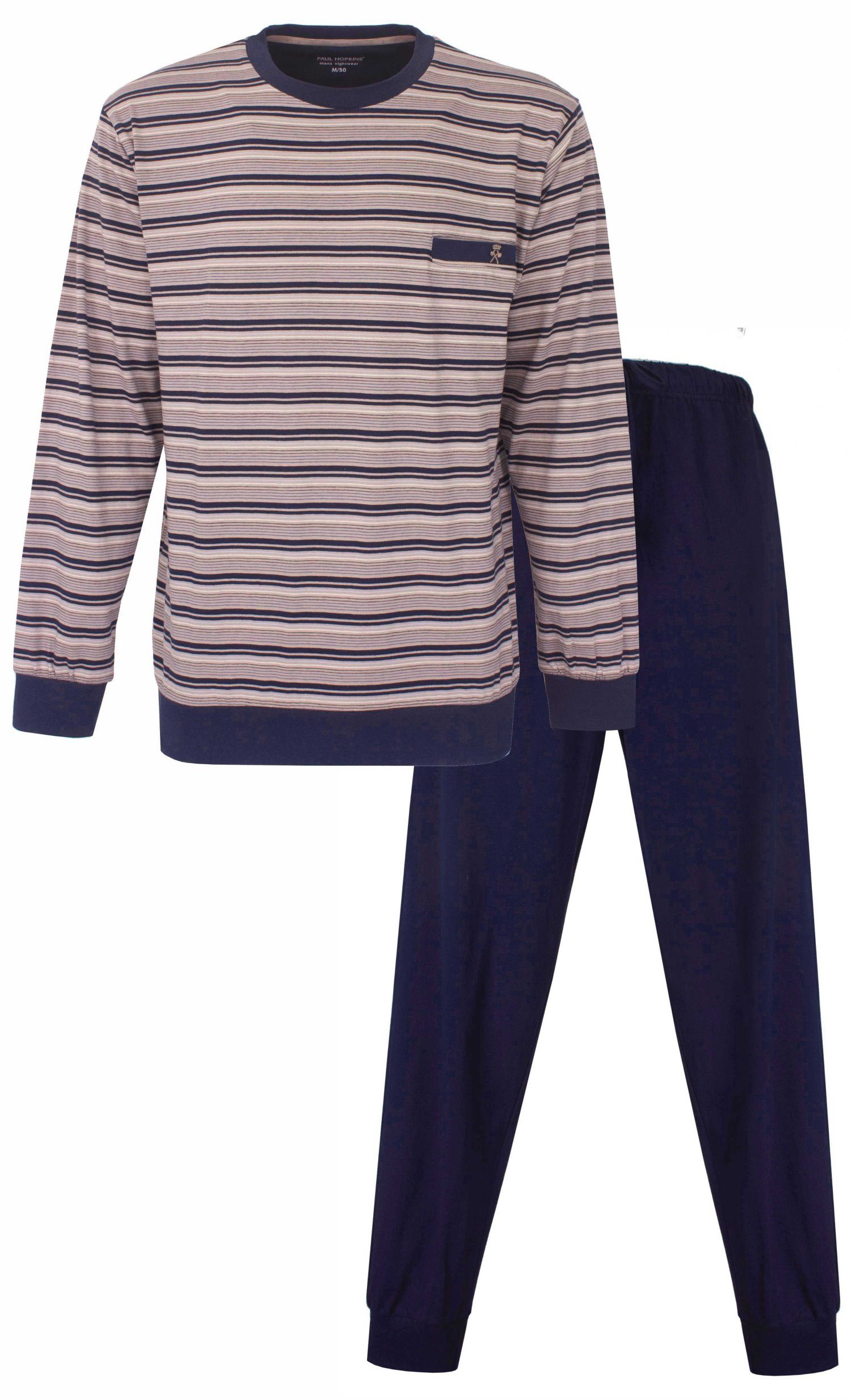 Paul Hopkins Schlafanzug Herren Pyjama lang mit Bündchen (2 tlg) Baumwolle günstig online kaufen