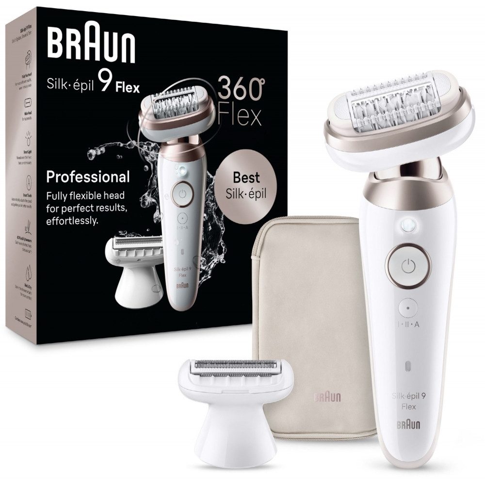 AUN Epilierer Braun 9-030 Silk-épil 3D SensoSmart Epilierer für seidig-glatte Haut, Kabellos