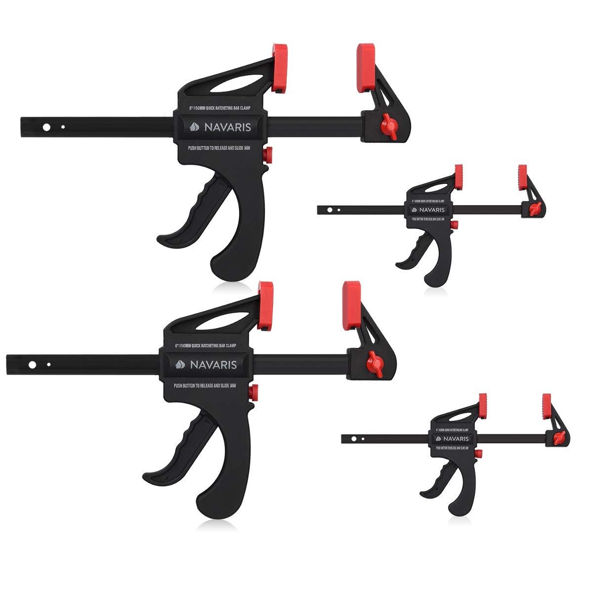 Navaris Zwinge Navaris 4er Einhandzwingen Set, 10-15 cm, 20-60 kg