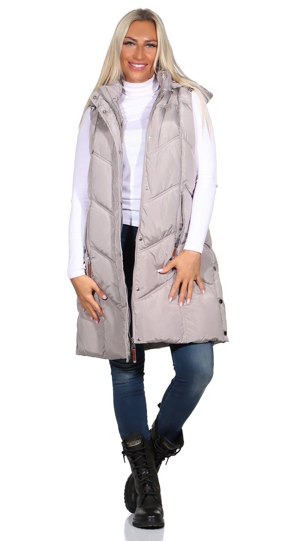Aurela Damenmode Steppweste Damen Longweste mit günstig online kaufen