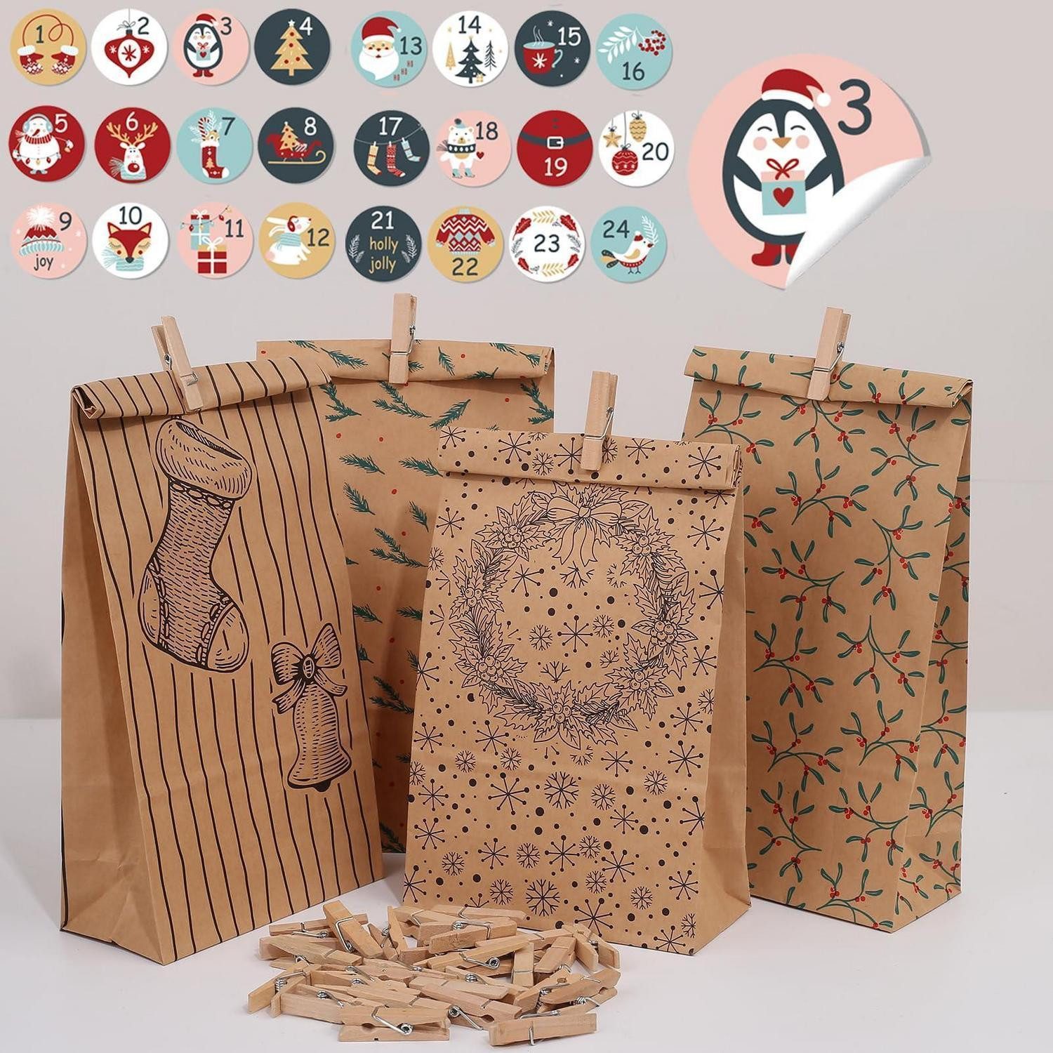 LuxusKollektion befüllbarer Adventskalender Adventskalender Geschenktüten braun 24 Stück