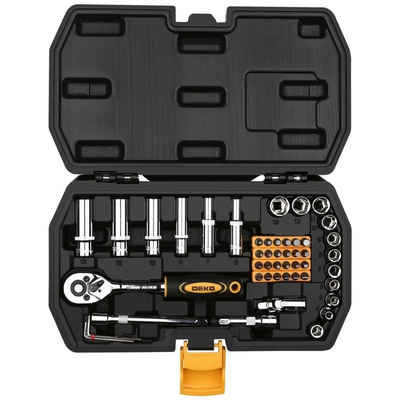 DEKO Werkzeugset Werkzeugset, (49-St., DEKO, Werkzeugset 49 tlg., Bit und Steckschlüssel, inkl. Koffer, für kleine Autoreparaturen, oder auch für den Heimwerker geeignet), Werkzeugkoffer - Werkzeugkasten