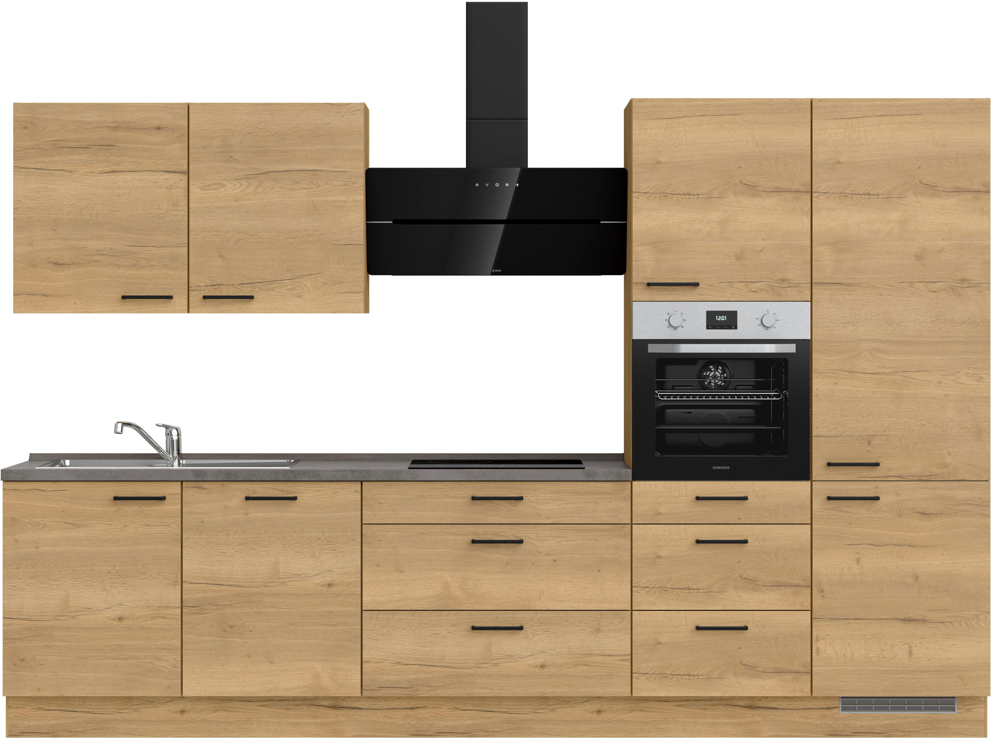 nobilia® Küchenzeile "Structura premium", vormontiert, Ausrichtung wählbar, Breite 330 cm, mit E-Geräten