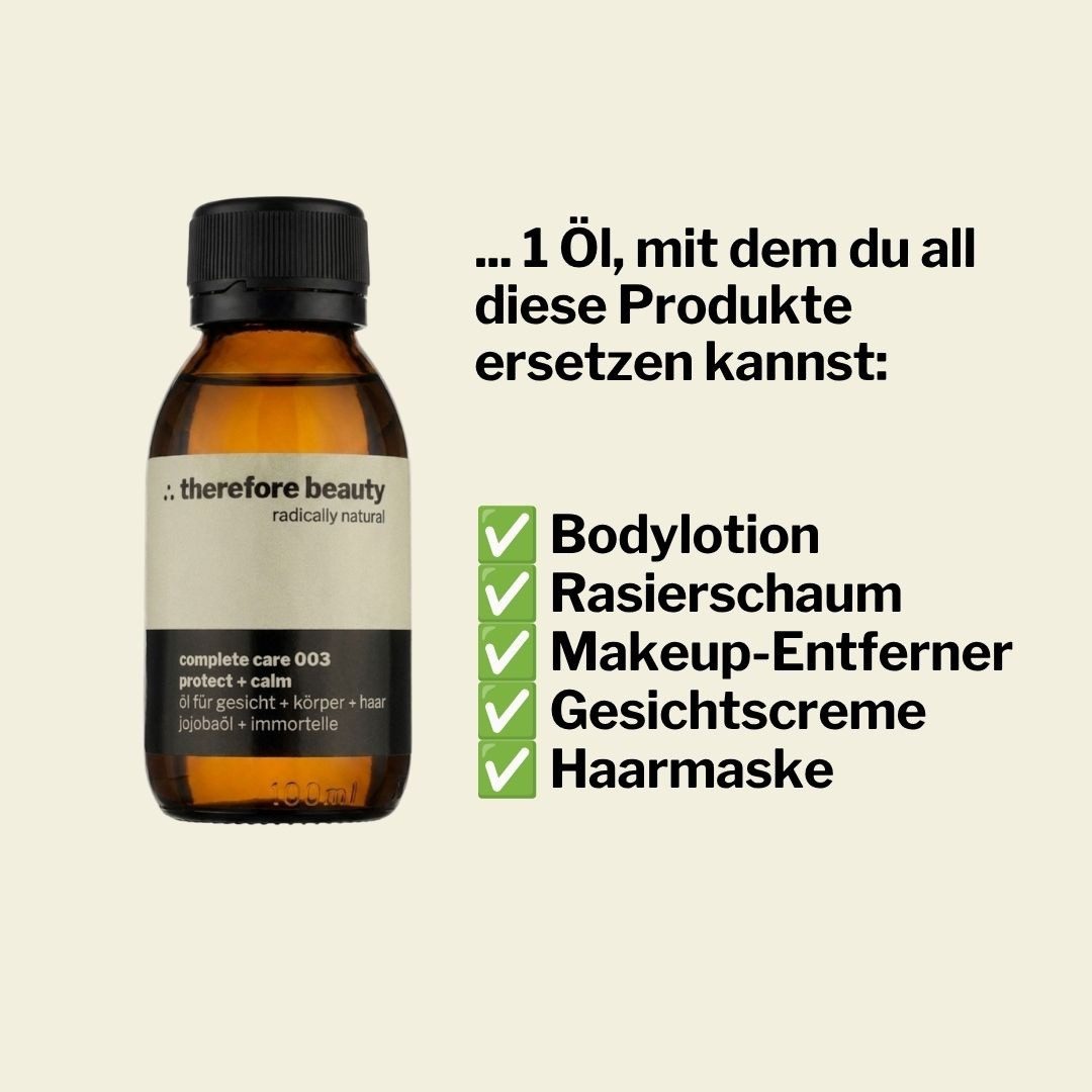 therefore beauty Gesichtsöl complete care 003 Pflegeöl Gesicht Körper Haar sanft Jojoba Immotelle