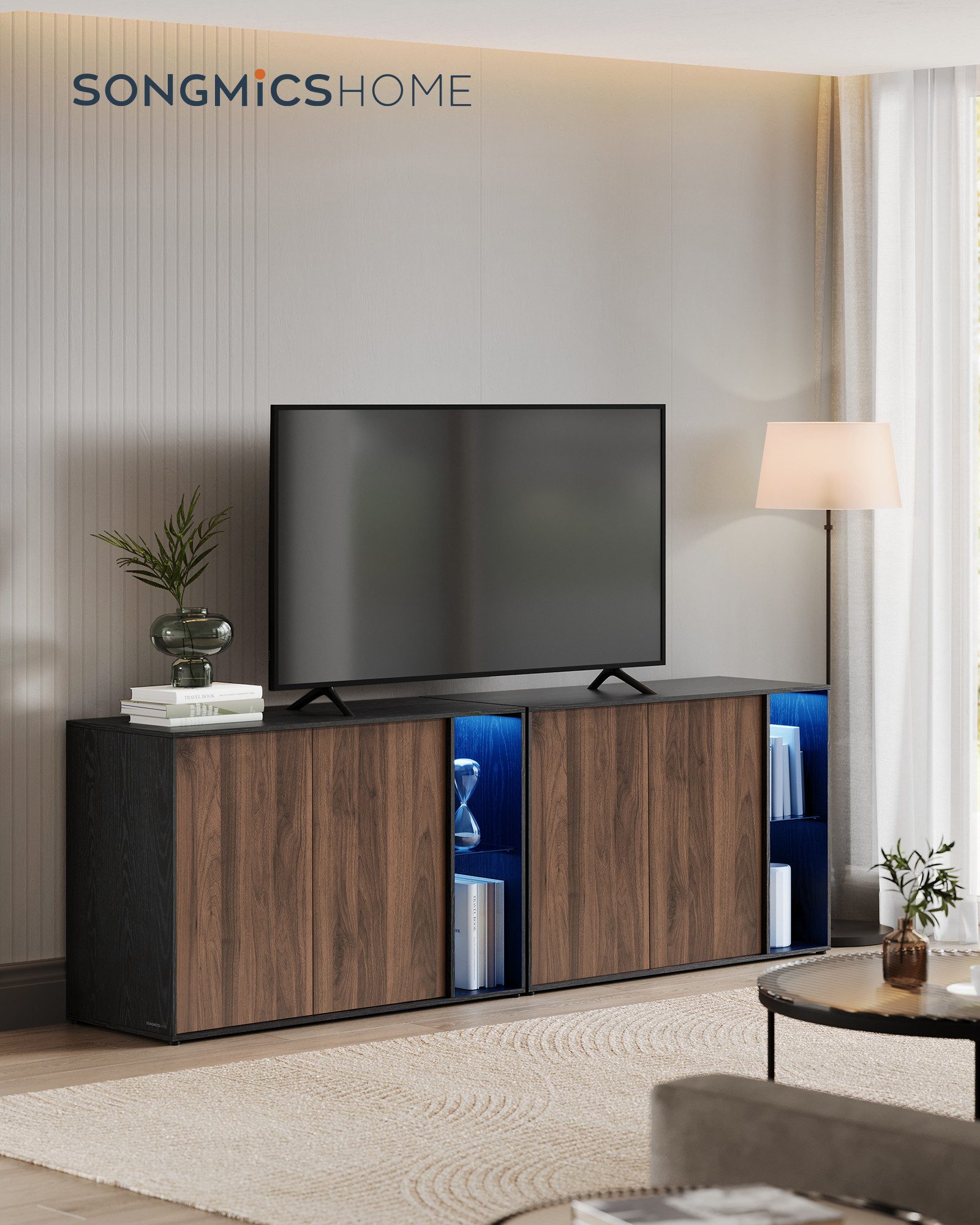 SONGMICS HOME Sideboard Aufbewahrungsschrank mit Beleuchtung, Werkzeuglose günstig online kaufen