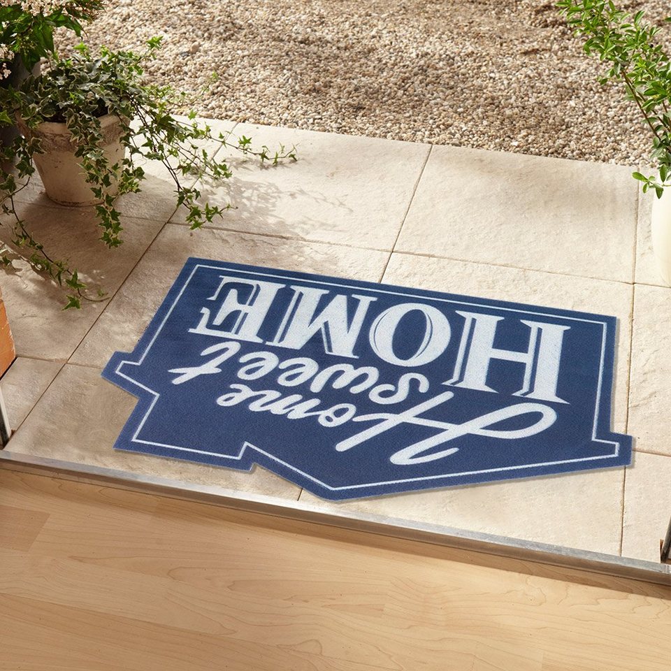 Fußmatte Fußmatte Home Sweet Home Kontur In- / Outdoor Schriftzug blau  weiß, Teppich Boss, rechteckig, Höhe: 6 mm