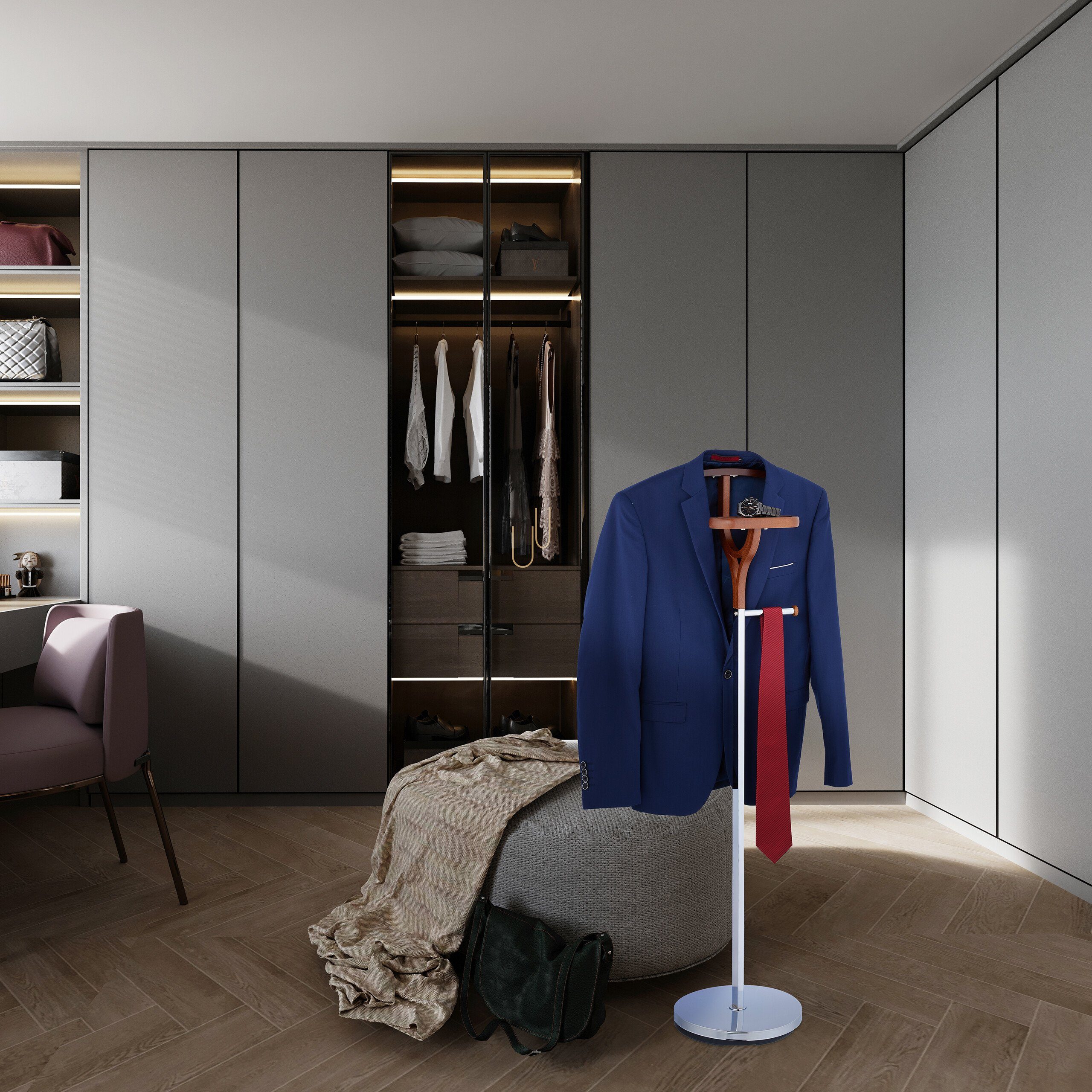 relaxdays Herrendiener in Silber & Holzoptik