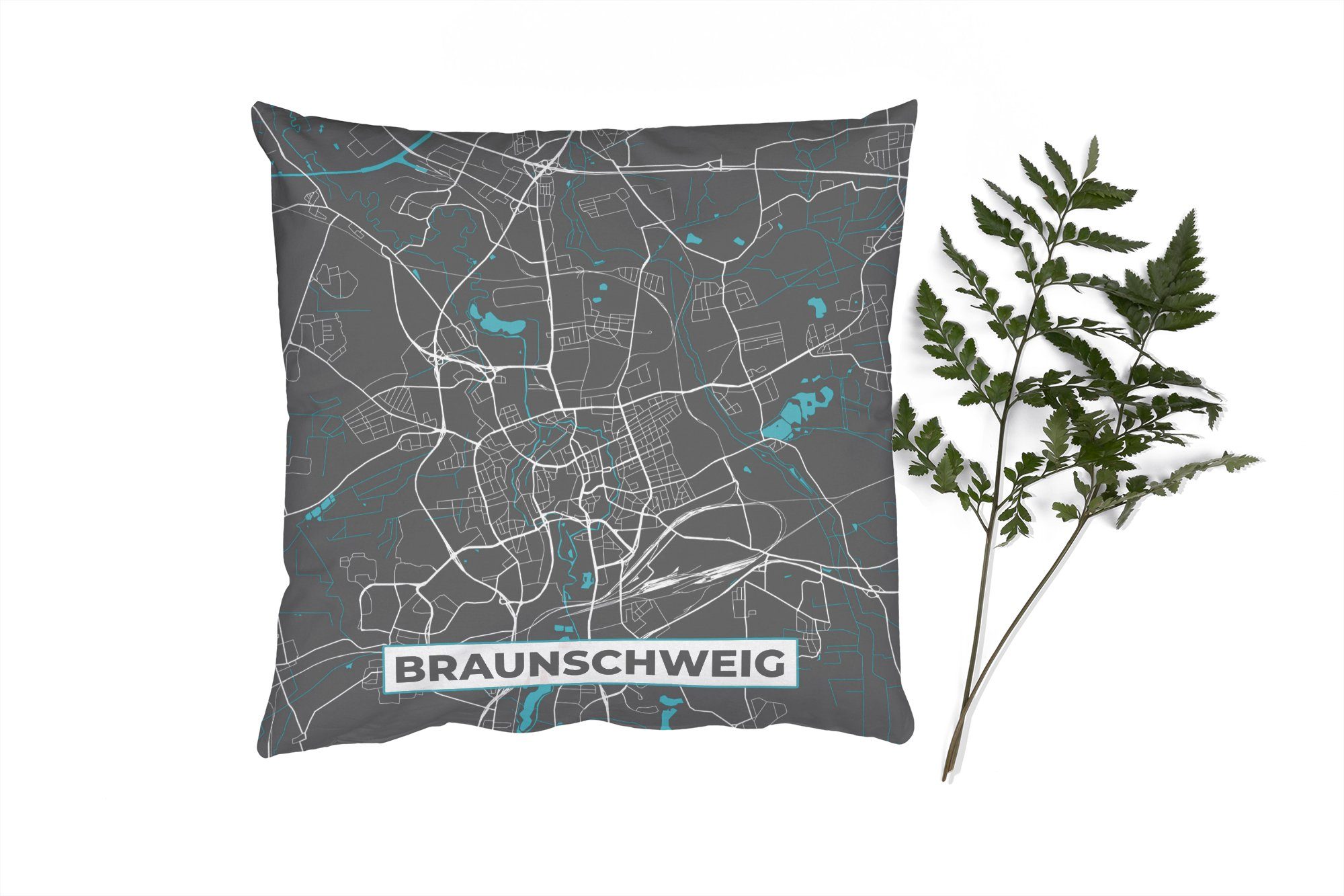 Dekokissen - Zierkissen Deko, Schlafzimmer, für Deutschland Füllung Karte, - Sofakissen - - Stadtplan mit MuchoWow Wohzimmer, Blau Braunschweig