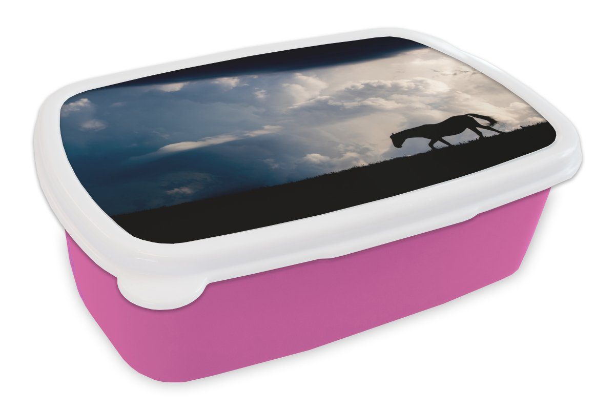 MuchoWow Lunchbox Erwachsene, Brotdose - Pferd Kunststoff, Wolken Schatten, (2-tlg), Kunststoff für Brotbox Kinder, Mädchen, Snackbox, rosa 