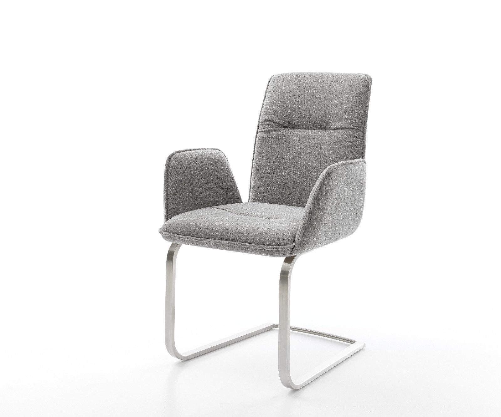 DELIFE Polsterstuhl Vinja-Flex, Freischwinger flach Edelstahl Strukturstoff Soft Grau