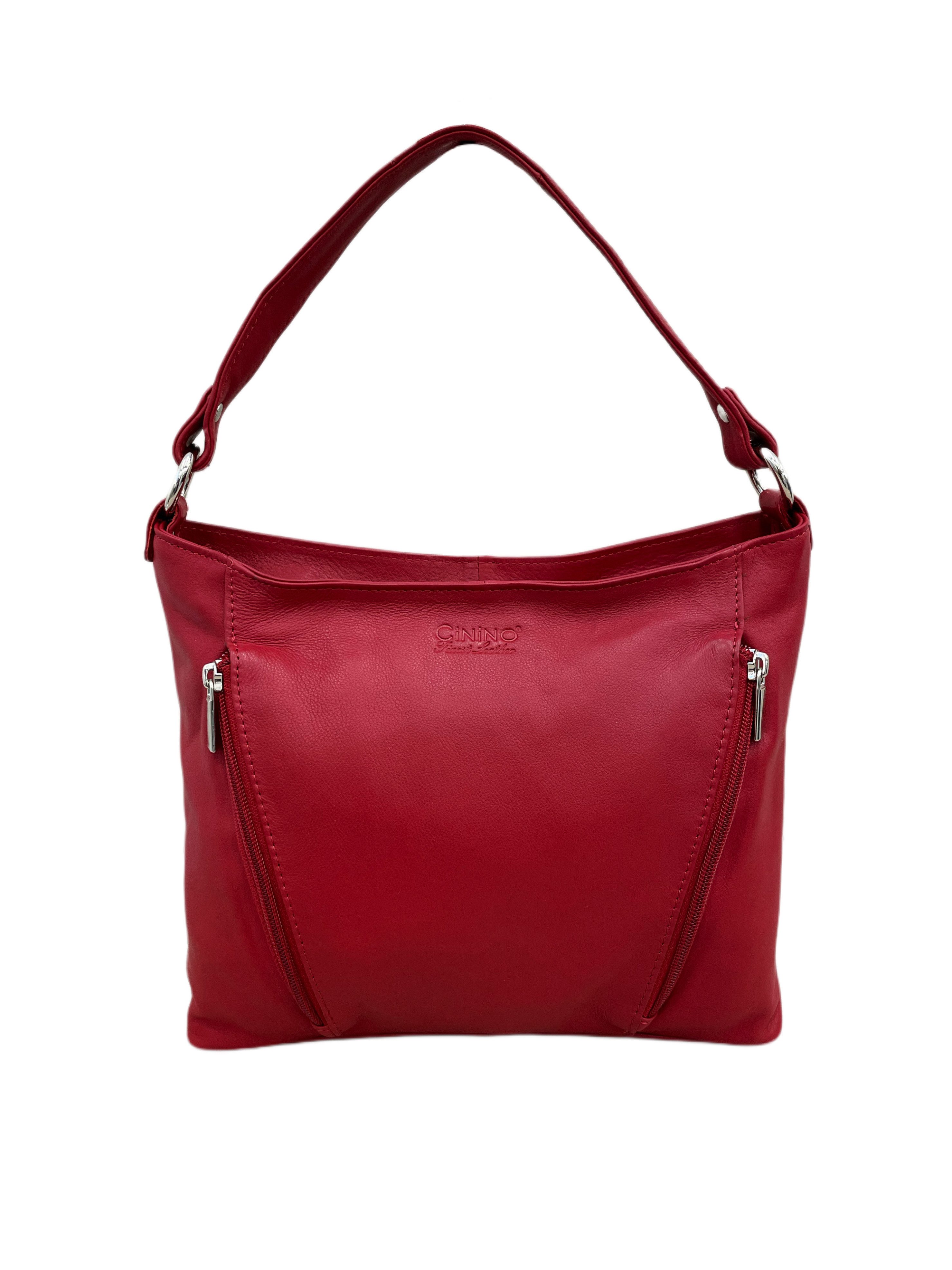 Cinino Handtasche C6078, Ledertasche mit Kurzgriff + verstellbaren Schulterriemen