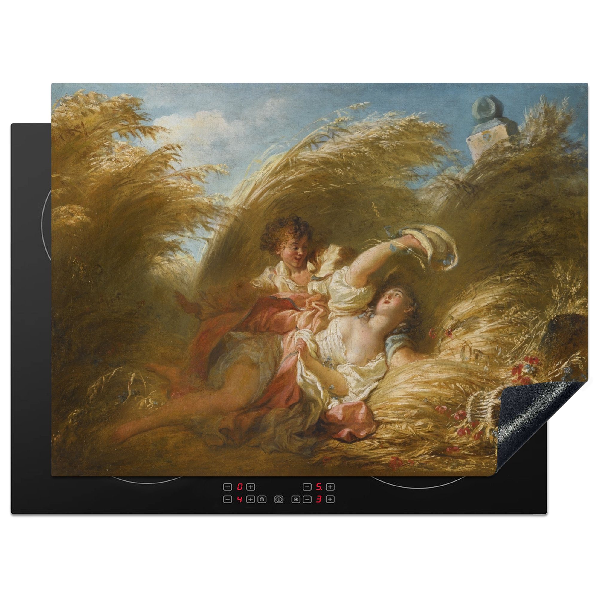 MuchoWow Herdblende-/Abdeckplatte Zwischen dem Weizen - Gemälde von Jean-Honoré Fragonard, Vinyl, (1 tlg), 70x52 cm, Mobile Arbeitsfläche nutzbar, Ceranfeldabdeckung